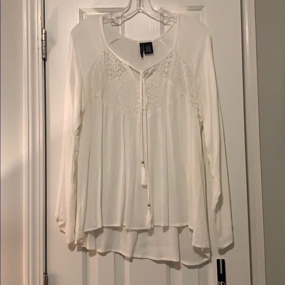 New Directions Tie Neck White Top